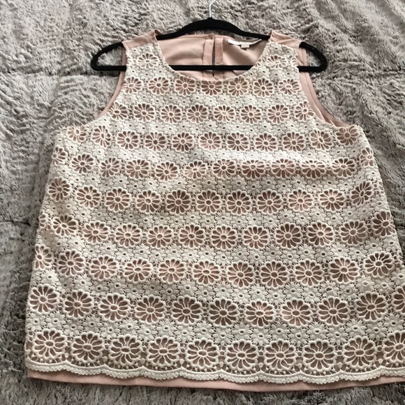 NWOT - LOFT Blush Blouse w/ lace overlay - Picture 3 of 4